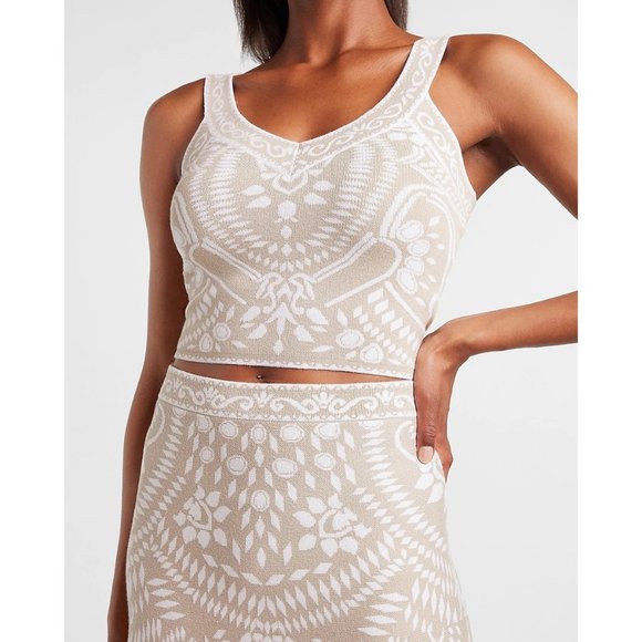 Express Tops - Express Patterned Jacquard V-neck Sweater Tank XL